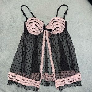 Victoria's Secret Sexy Little Things Black & Pink Mesh Lingerie sz 36C